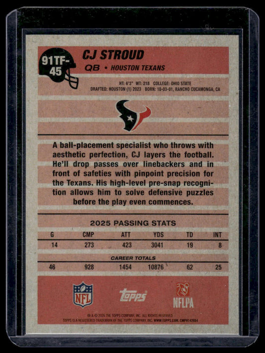 2026 Topps Flagship #91TF-45 CJ Stroud 1991 Topps Football