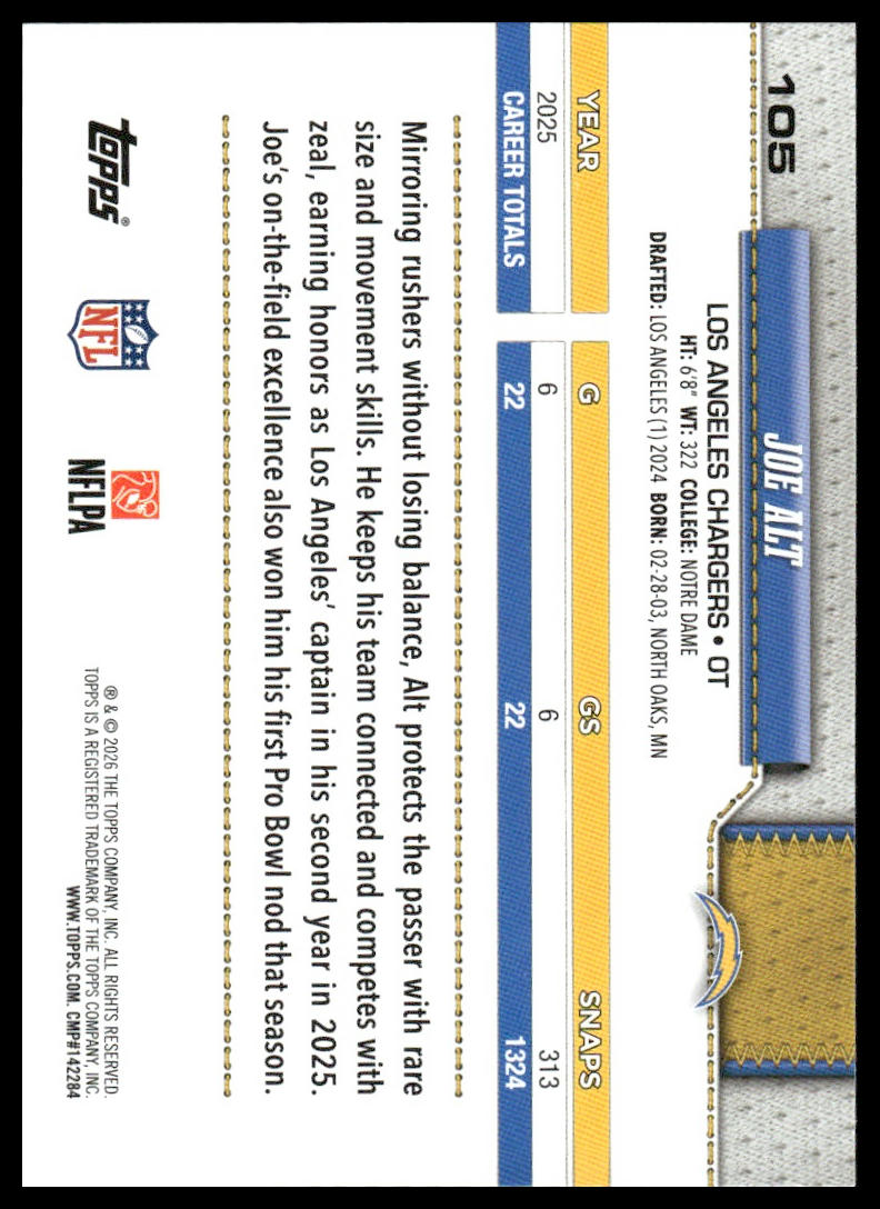 2026 Topps Football #105 Joe Alt