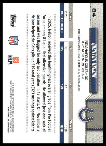 2026 Topps Football #84 Quenton Nelson