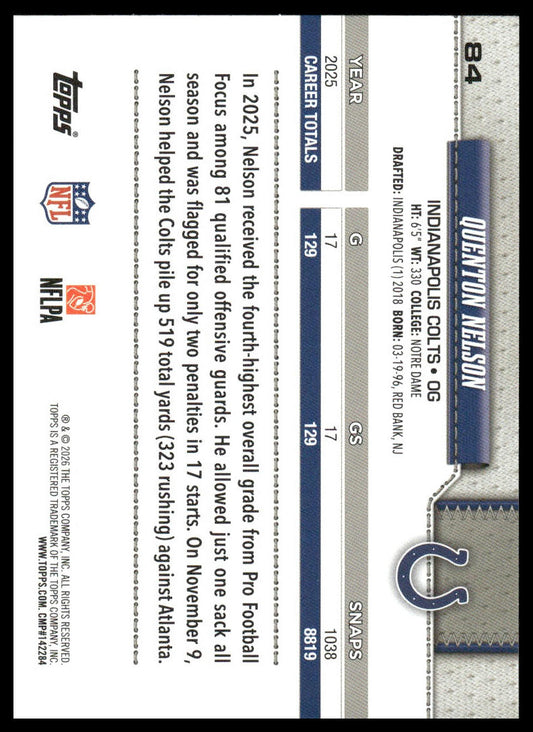2026 Topps Football #84 Quenton Nelson