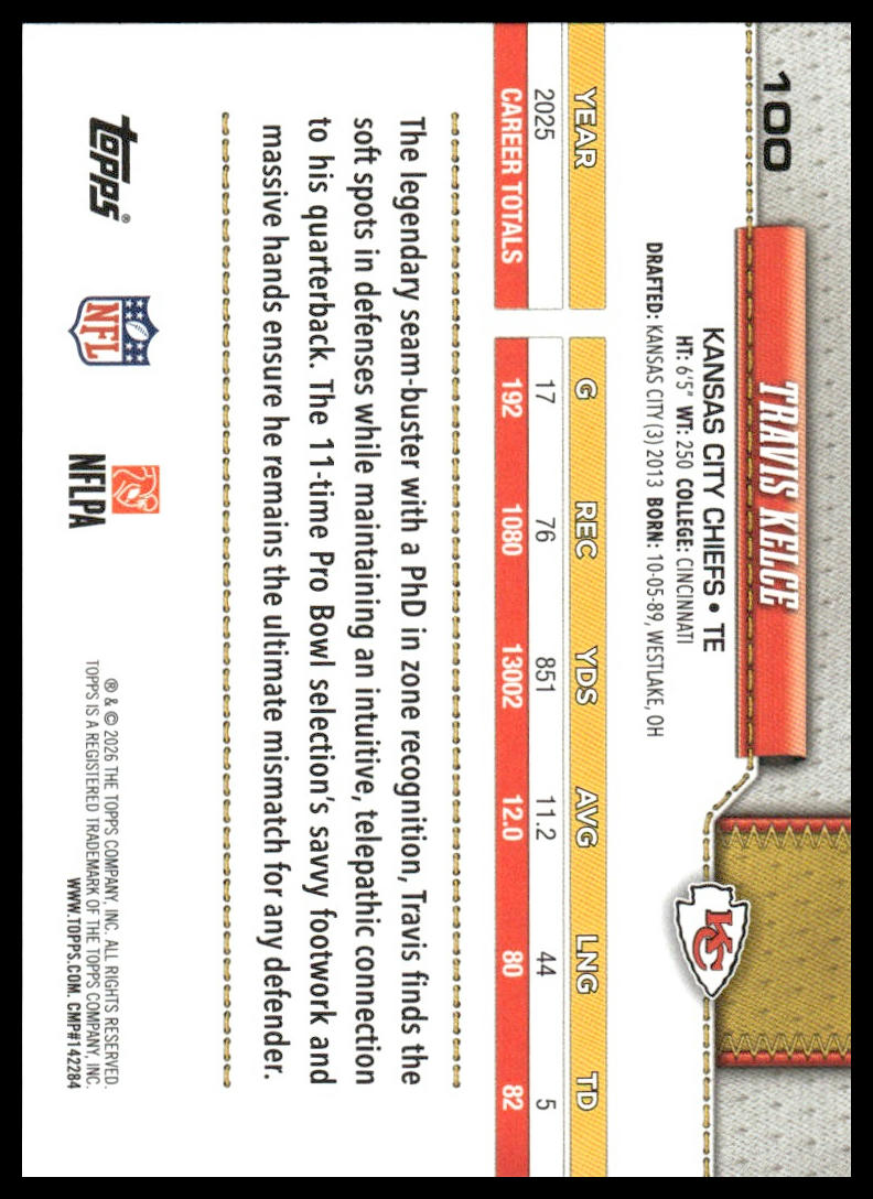 2026 Topps Football #100 Travis Kelce