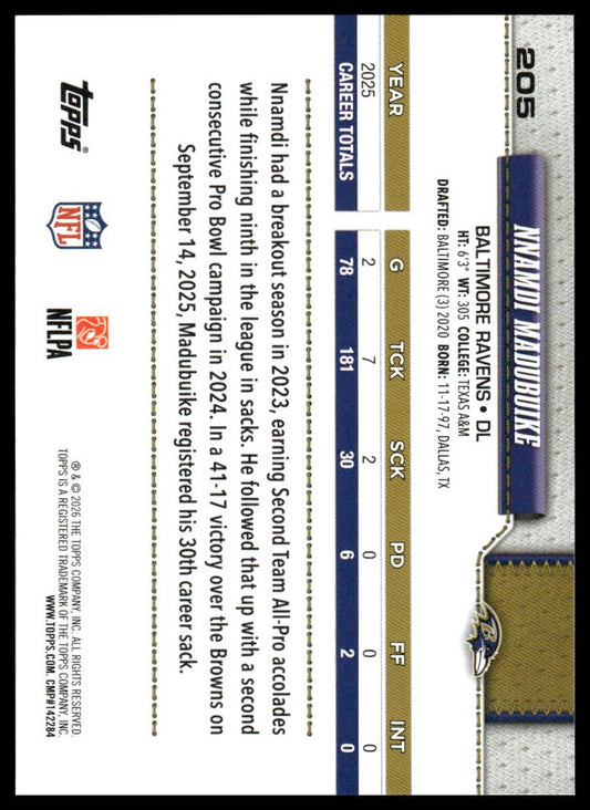 2026 Topps Football #205 Nnamdi Madubuike