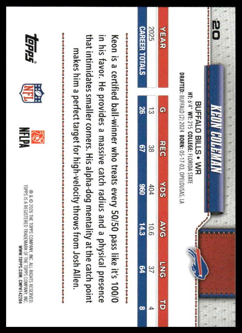 2026 Topps Football #20 Keon Coleman