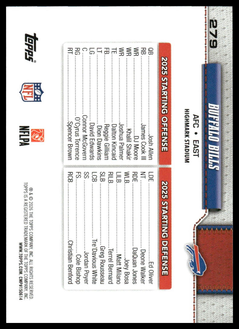 2026 Topps Football #279 Buffalo Bills Team Card