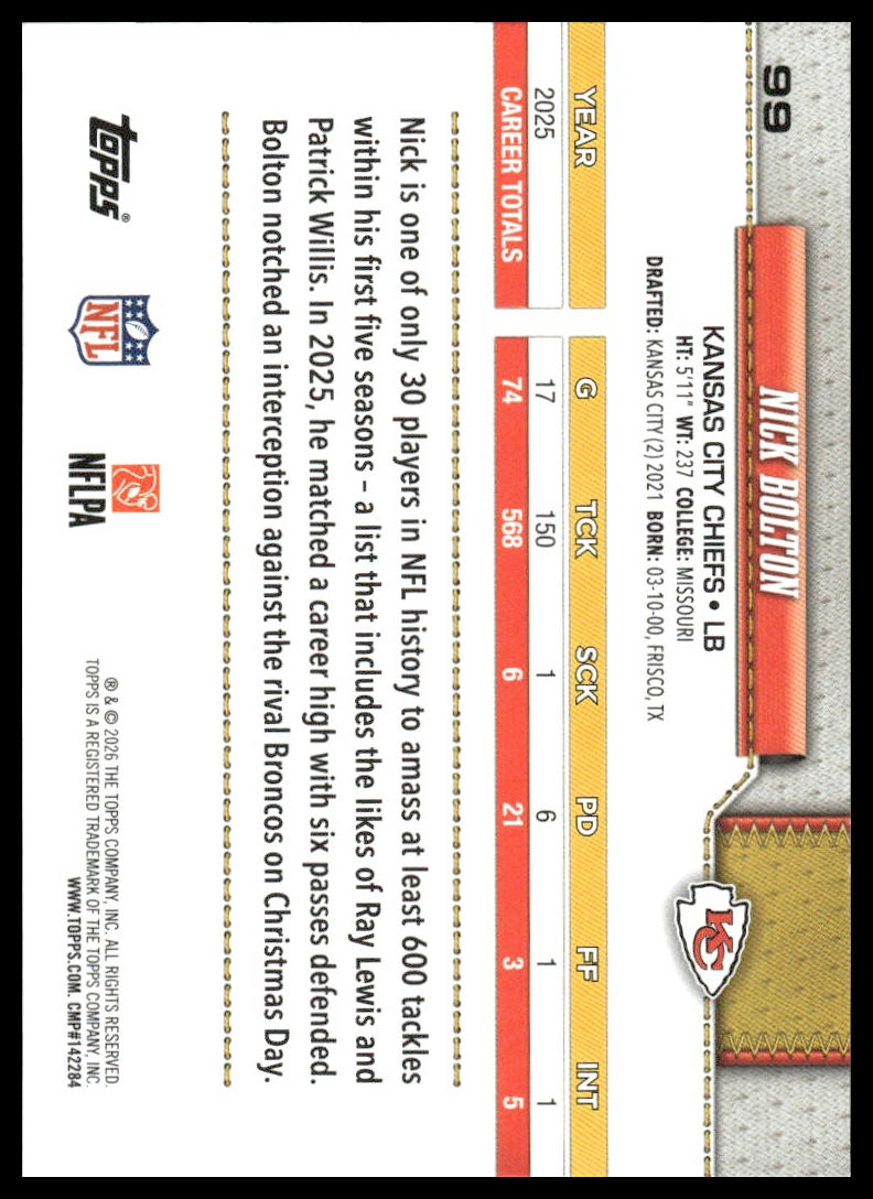 2026 Topps Football #99 Nick Bolton