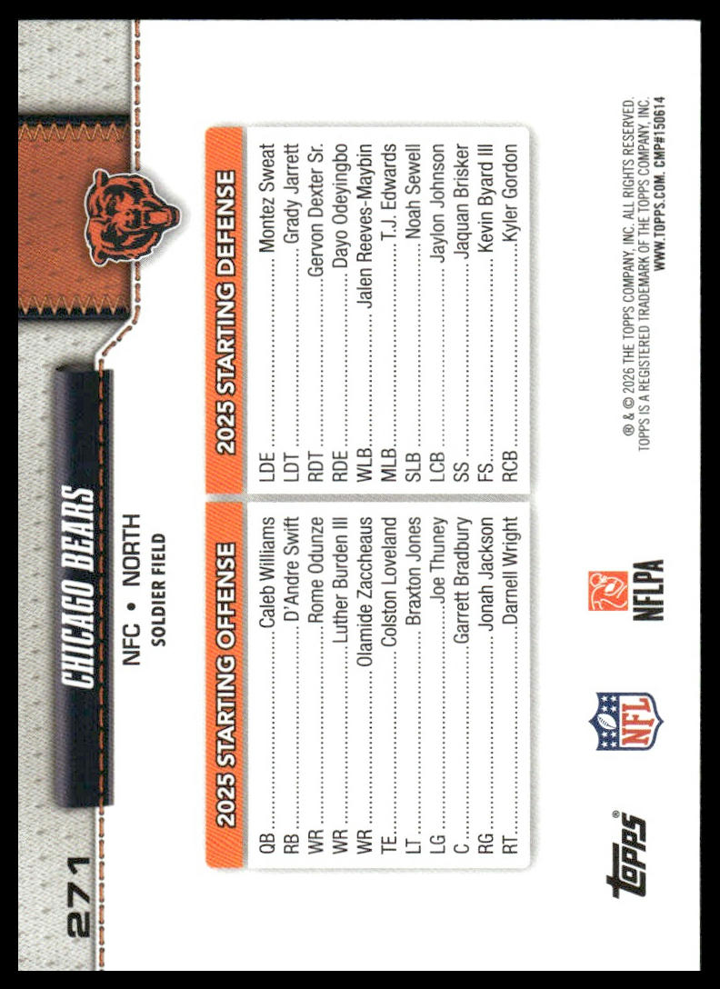 2026 Topps Football #271 Chicago Bears Team Card