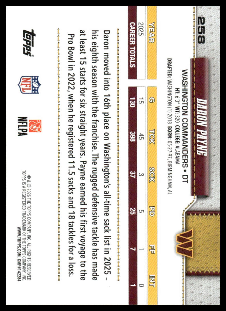2026 Topps Football #258 Daron Payne