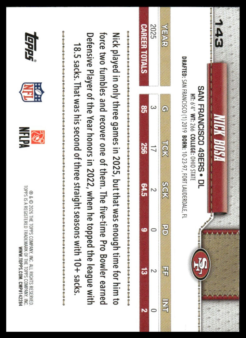 2026 Topps Football #143 Nick Bosa