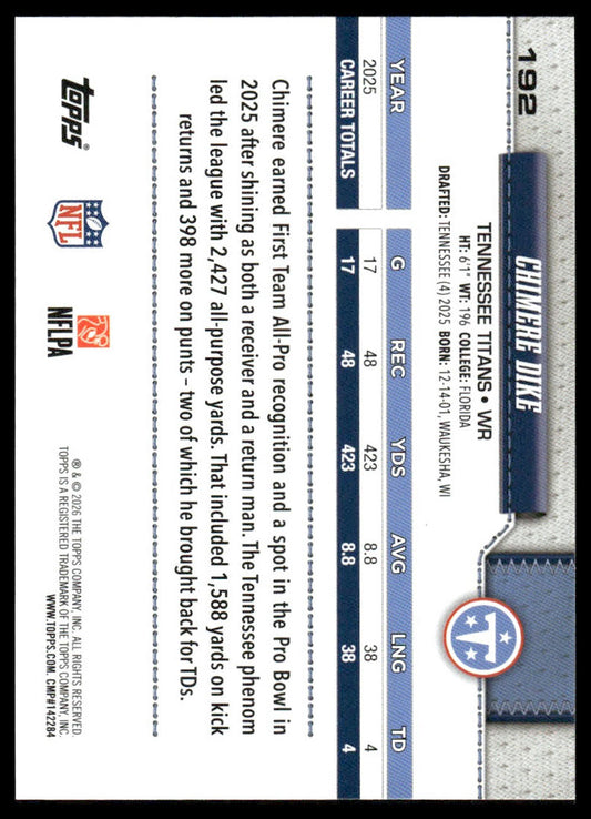 2026 Topps Flagship #192 Chimere Dike