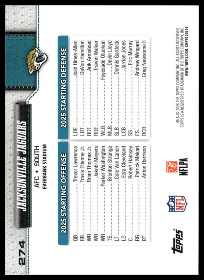 2026 Topps Flagship #274 Jacksonville Jaguars