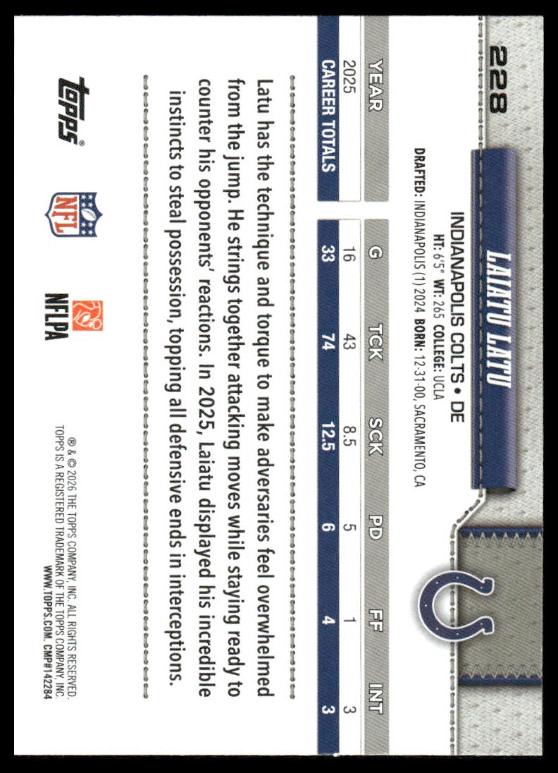 2026 Topps Football #228 Laiatu Latu