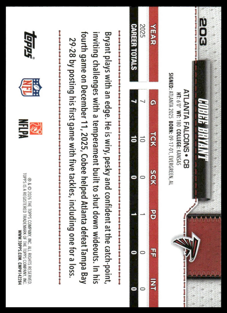 2026 Topps Football #203 Cobee Bryant