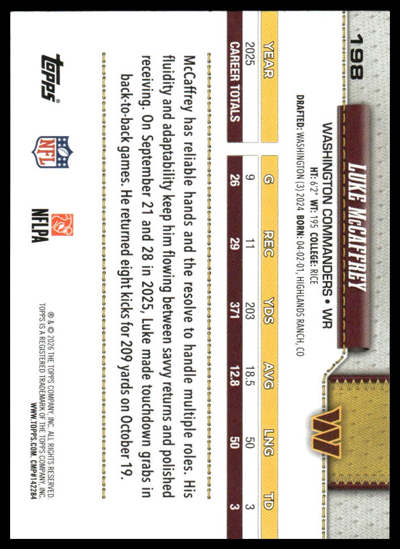 2026 Topps Football #198 Luke McCaffrey