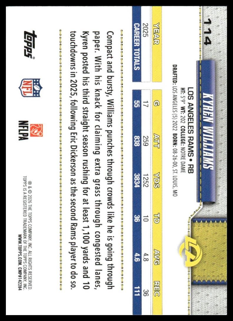 2026 Topps Flagship #114 Kyren Williams