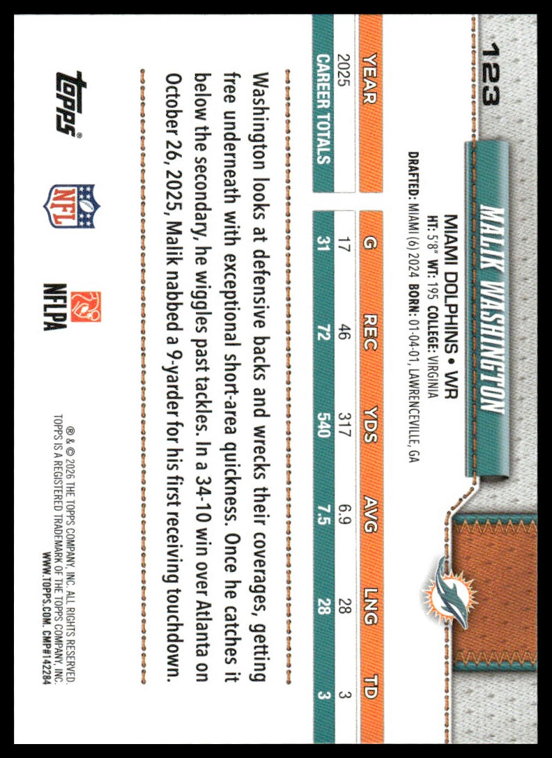 2026 Topps Flagship #123 Malik Washington