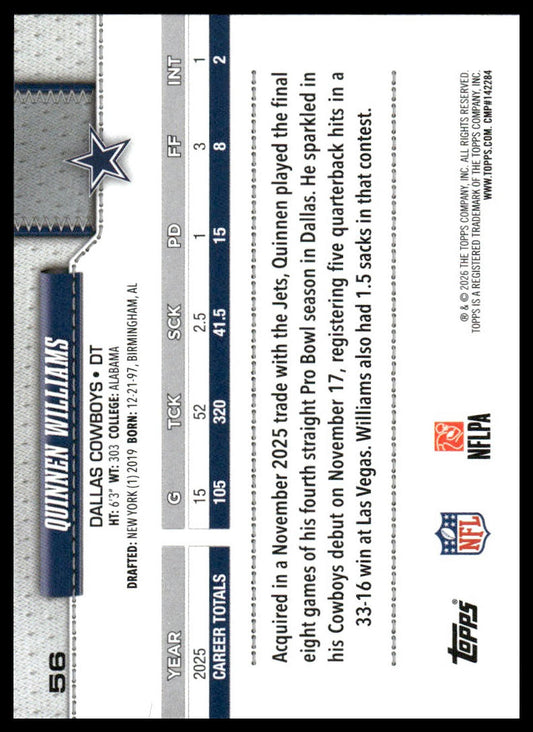 2026 Topps Flagship #56 Quinnen Williams