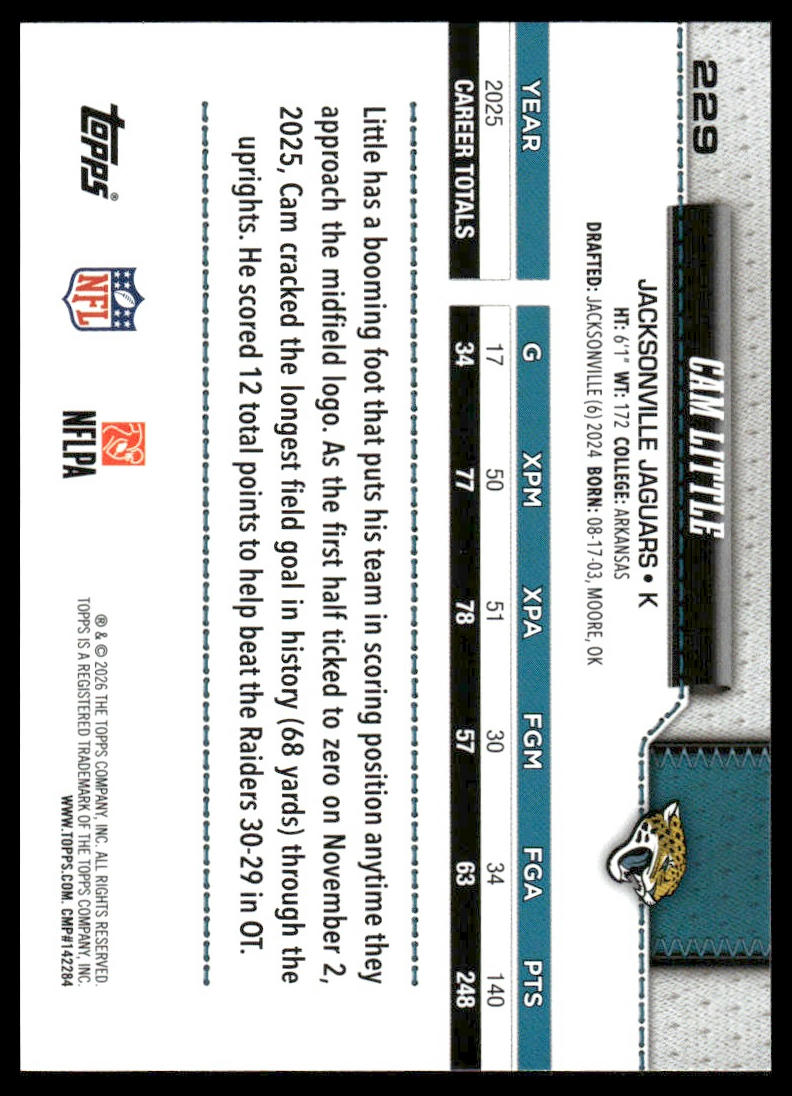 2026 Topps Football #229 Cam Little