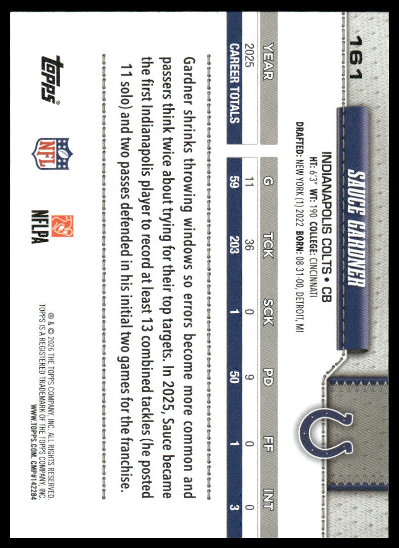 2026 Topps Football #161 Sauce Gardner