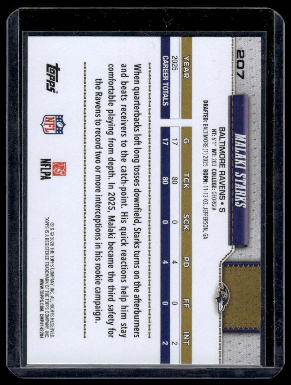 2026 Topps Football #207 Malaki Starks Topps All-Rookie Team