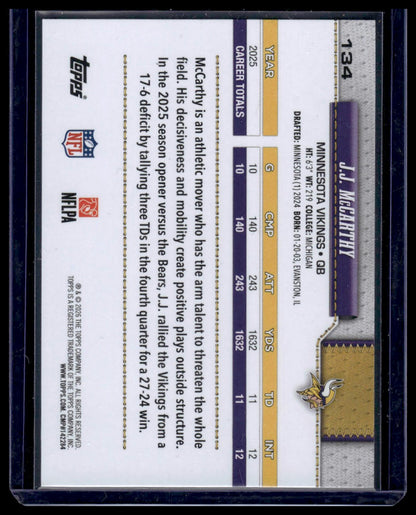 2026 Topps Flagship #134 J.J. McCarthy