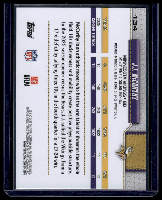 2026 Topps Flagship #134 J.J. McCarthy