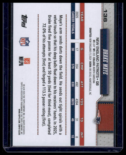 2026 Topps Football #136 Drake Maye