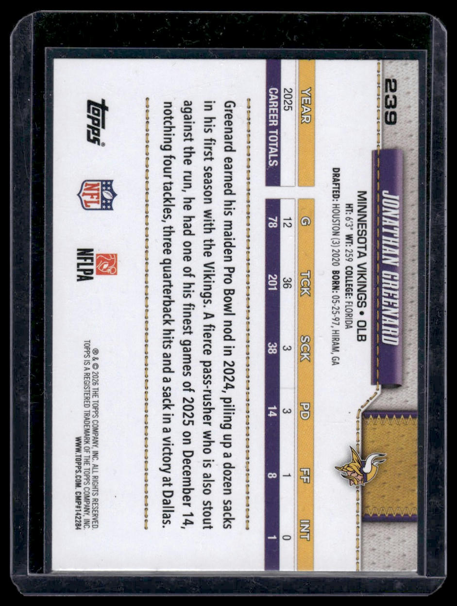 2026 Topps Football #239 Jonathan Greenard Foil Parallel