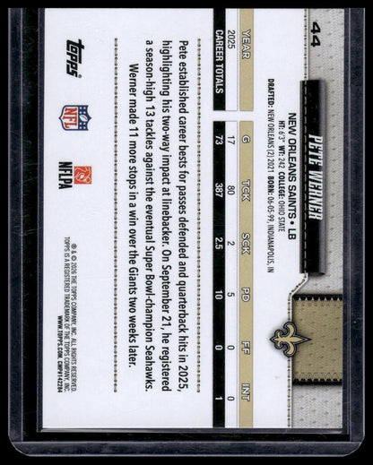 2026 Topps Flagship #44 Pete Werner Speckle/Sandglitter Foil