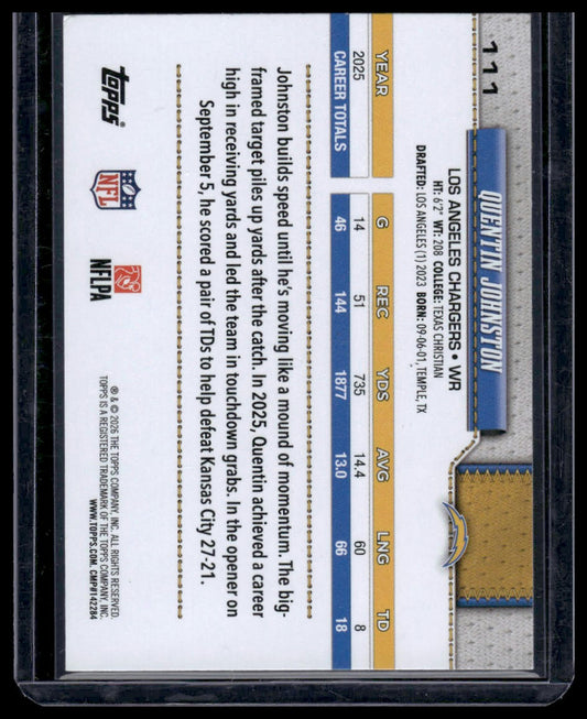 2026 Topps Flagship #111 Quentin Johnston Pink Foil