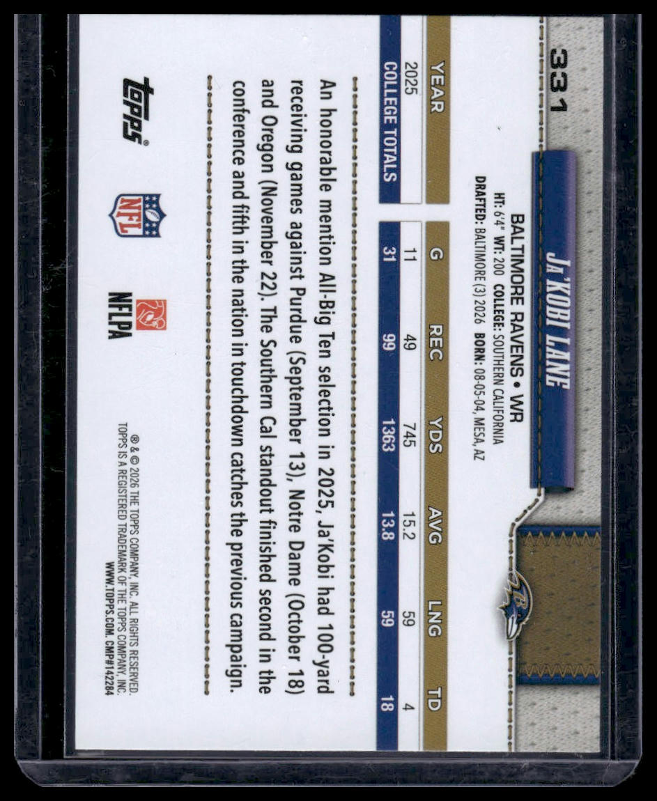 2026 Topps Flagship #331 Ja'Kobi Lane Foil (White/Silver)
