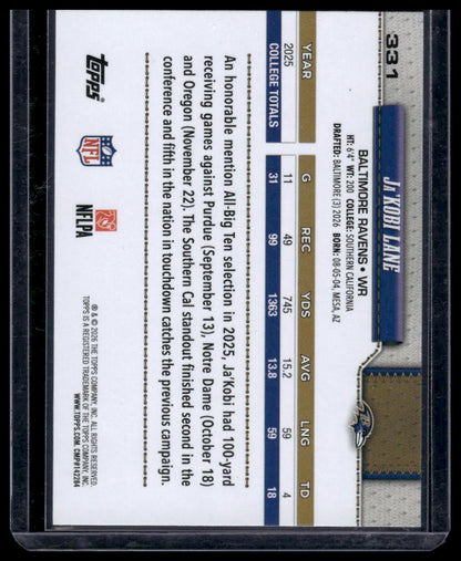 2026 Topps Flagship #331 Ja'Kobi Lane Foil (White/Silver)