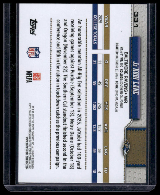 2026 Topps Flagship #331 Ja'Kobi Lane Foil (White/Silver)