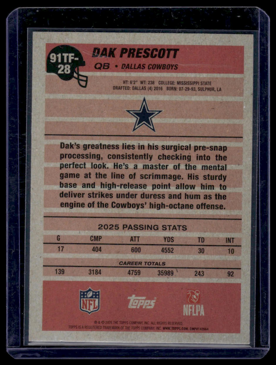 2026 Topps Flagship #91TF-28 Dak Prescott 1991 Throwback
