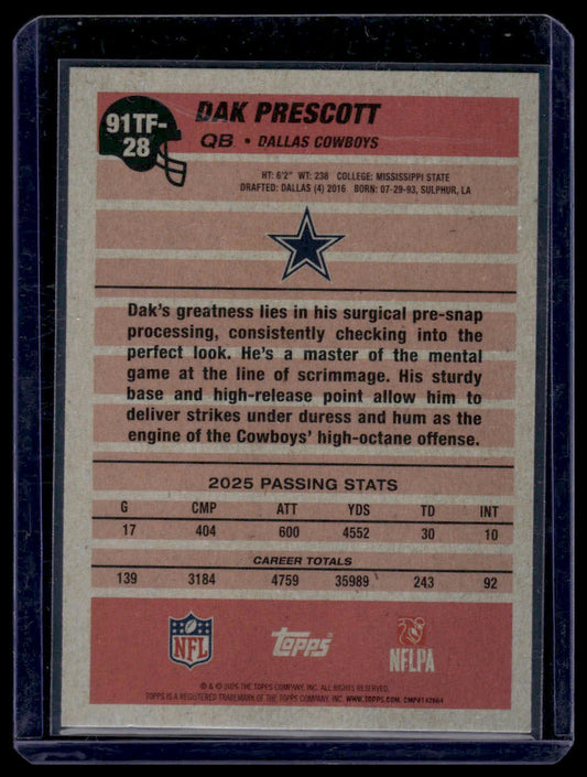 2026 Topps Flagship #91TF-28 Dak Prescott 1991 Throwback
