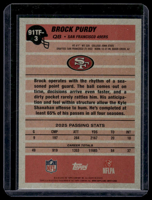 2026 Topps Flagship #91TF-3 Brock Purdy 1991 Topps Football