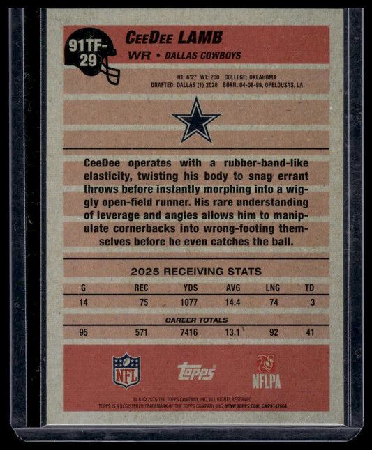 2025 Topps Football #91TF-29 CeeDee Lamb 1991 Topps 35th Anniversary Cracked Ice
