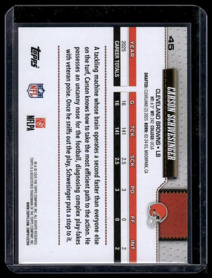 2026 Topps Football #45 Carson Schwesinger Topps All-Rookie Team Pigskin
