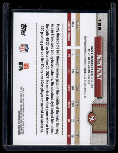 2026 Topps Flagship #185 Brock Purdy Pigskin Texture Foil