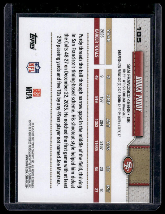 2026 Topps Flagship #185 Brock Purdy Pigskin Texture Foil