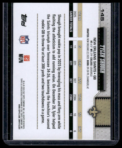 2026 Topps Flagship #145 Tyler Shough Pigskin Texture Foil