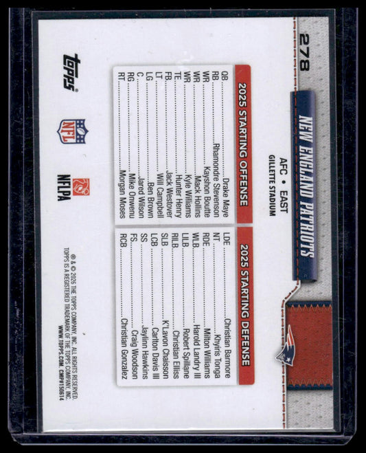 2026 Topps Flagship #278 New England Patriots Pigskin Texture Foil