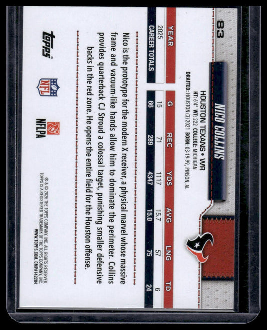 2026 Topps Football #83 Nico Collins Pigskin