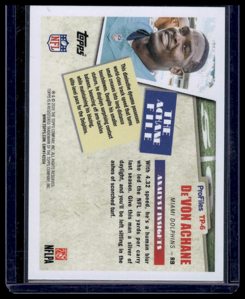 2026 Topps Flagship #TP-6 De'Von Achane Topps Profiles Insert