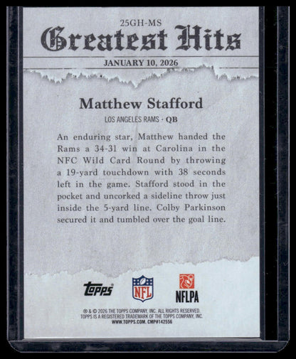 2026 Topps Flagship #25GH-MS Matthew Stafford 2025 Greatest Hits Insert