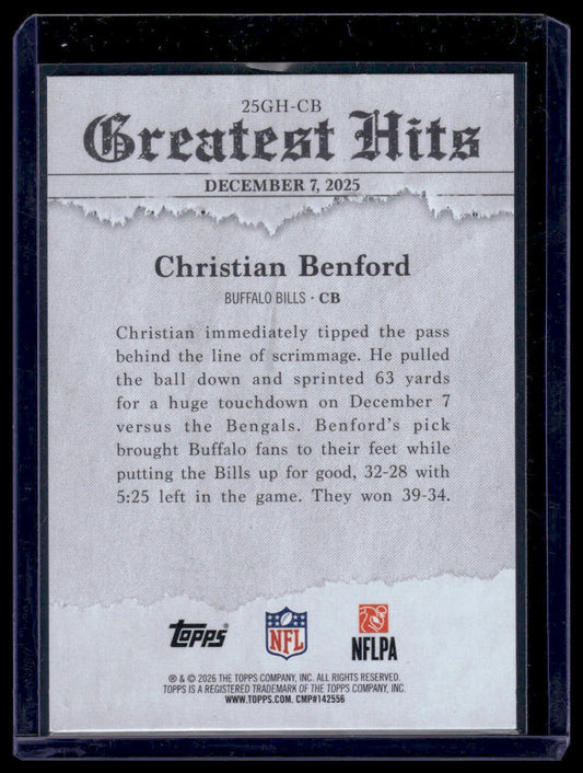 2026 Topps Flagship #25GH-CB Christian Benford 2025 Greatest Hits Insert