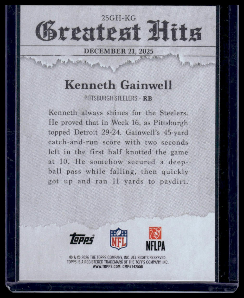 2026 Topps Flagship #25GH-KG Kenneth Gainwell 2025 Greatest Hits Insert