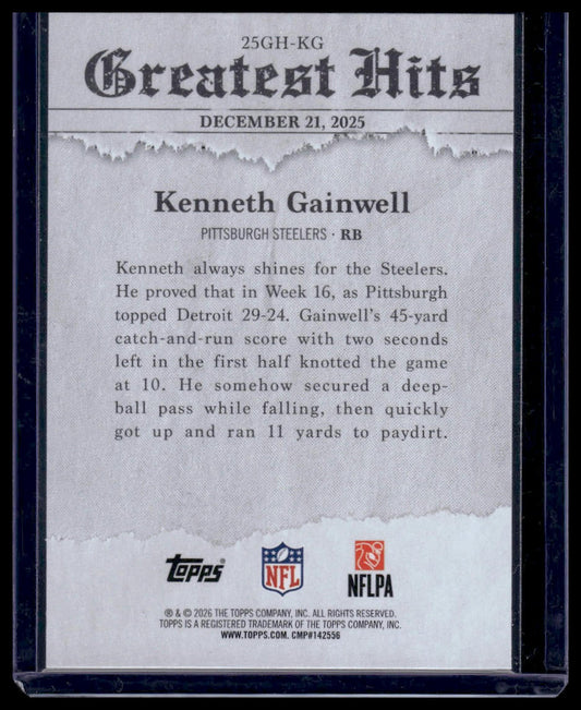 2026 Topps Flagship #25GH-KG Kenneth Gainwell 2025 Greatest Hits Insert