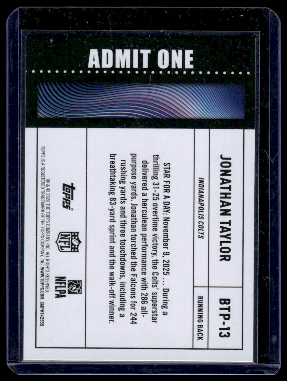 2026 Topps Flagship #BTP-13 Jonathan Taylor Big Ticket Players Insert