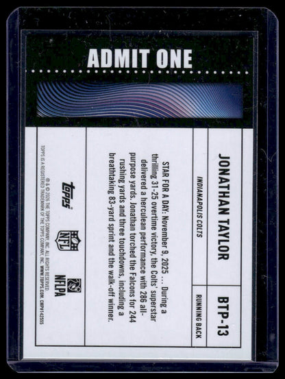 2026 Topps Flagship #BTP-13 Jonathan Taylor Big Ticket Players Insert