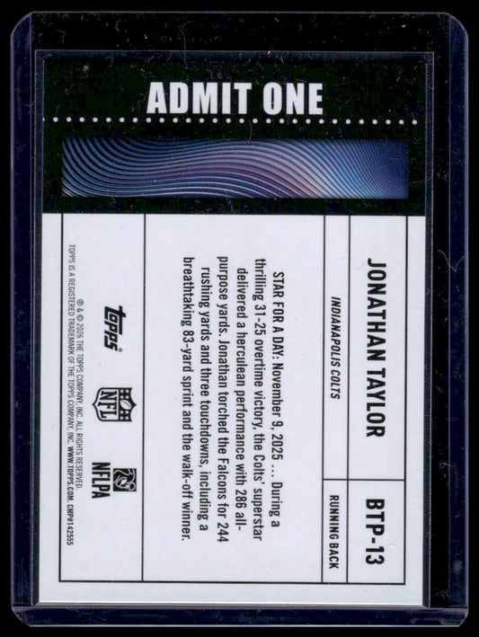2026 Topps Flagship #BTP-13 Jonathan Taylor Big Ticket Players Insert